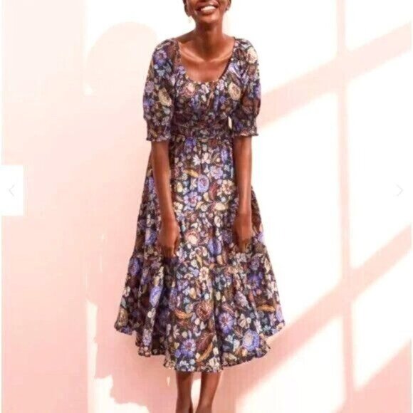 Ann Taylor Dresses & Skirts - Ann Taylor Midi Dress 4 Floral Batik Puff Sleeve Tiered Flare